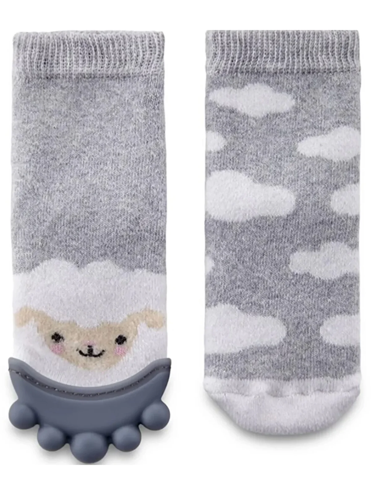 Silicone Teethered Towel Baby Socks Grey