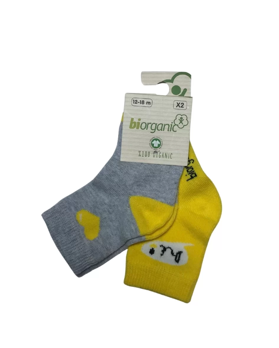 Bibaby Biorganic Hi Girl 2 Socks 68403 Grey Yellow