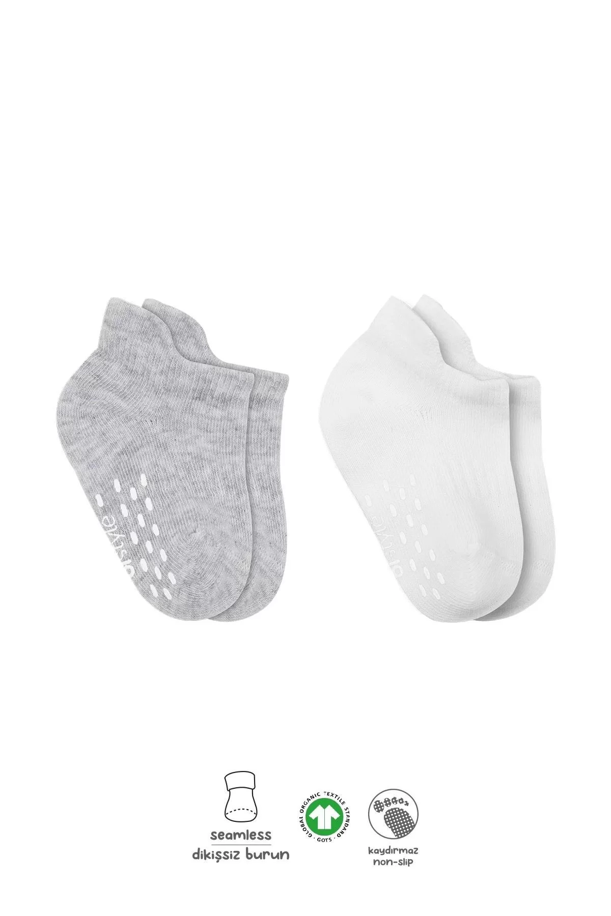 2'Li Sneakers Kaymaz Basic Penye Çorap Bs20103 Gri Beyaz