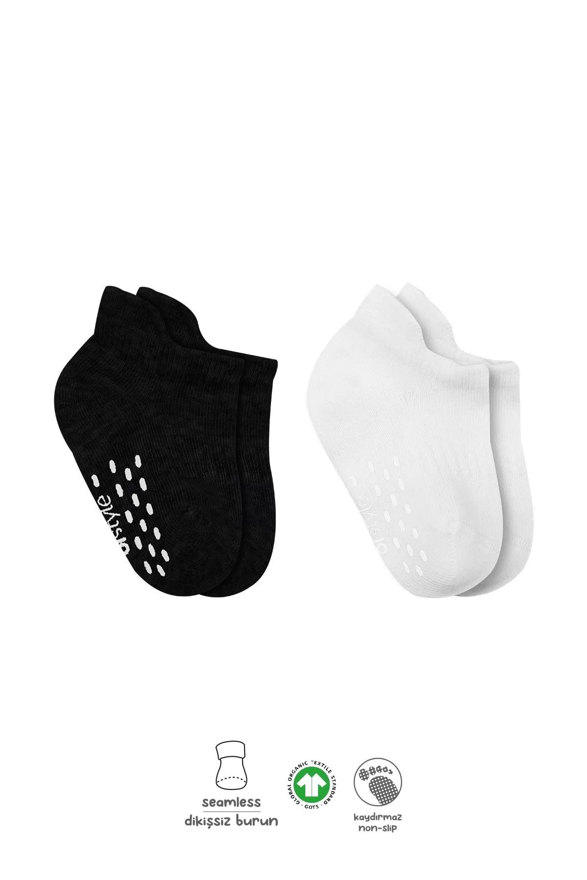 2 Sneakers Slip Basic Penye Socks Bs20103 Black Ekru