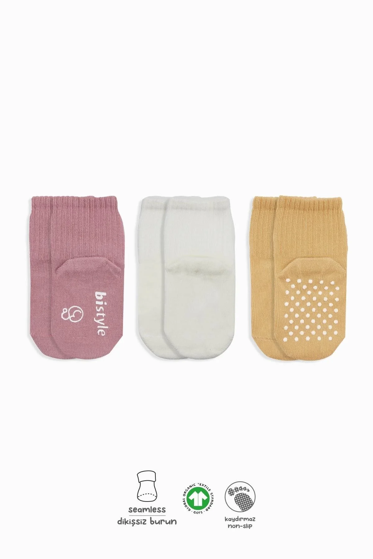 Kaymaz Penye Soket Çorap 3'Lü  Pudra Somon
