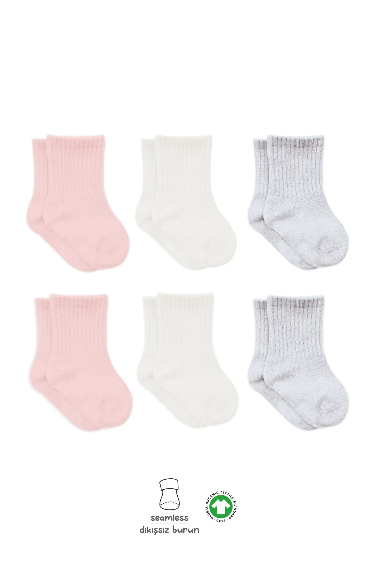 Penye Soket Çorap 6'Lı Pembe Gri