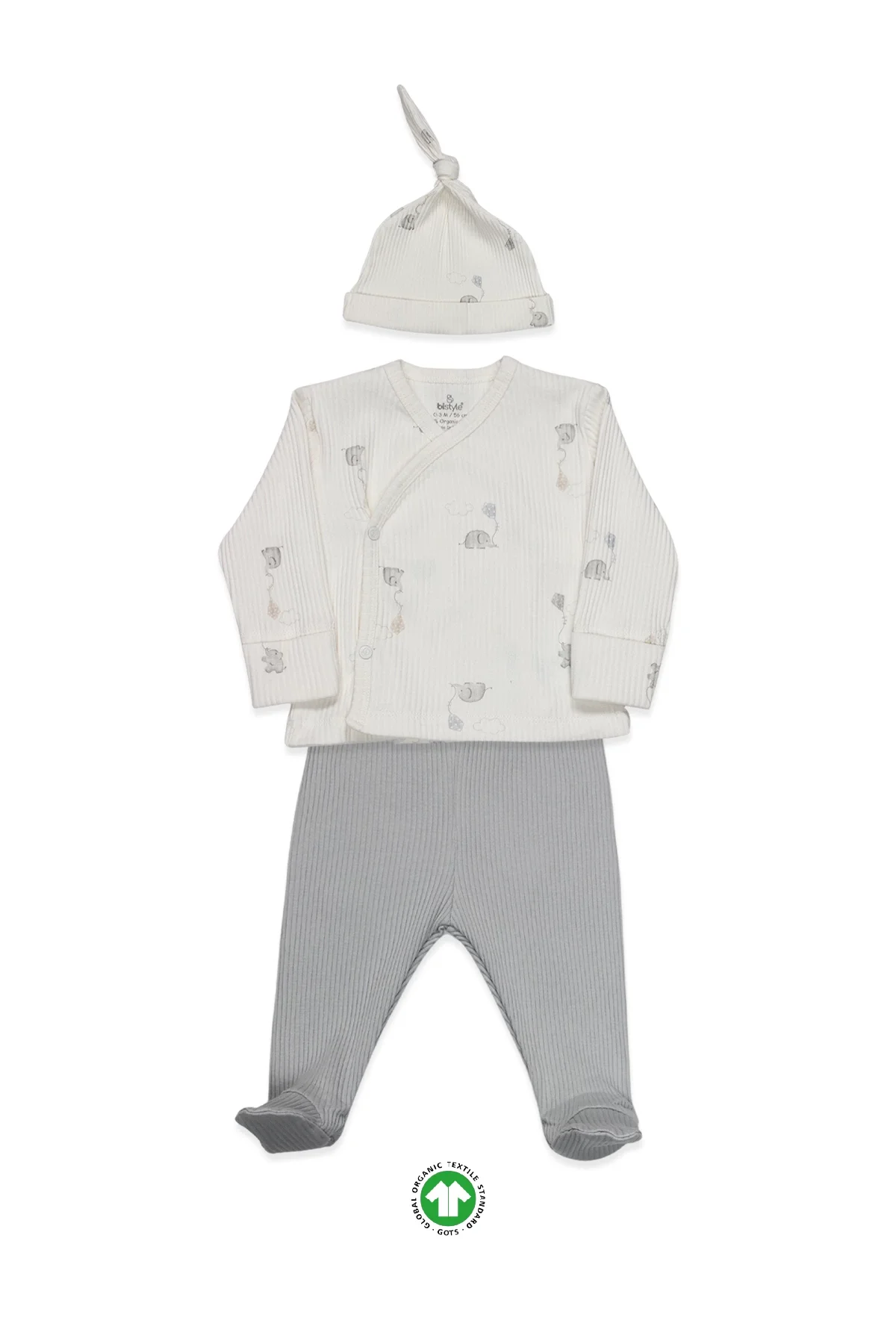 Bistyle Flying Elephant 3'lü Zıbın Takım 13111 Ekru Gri