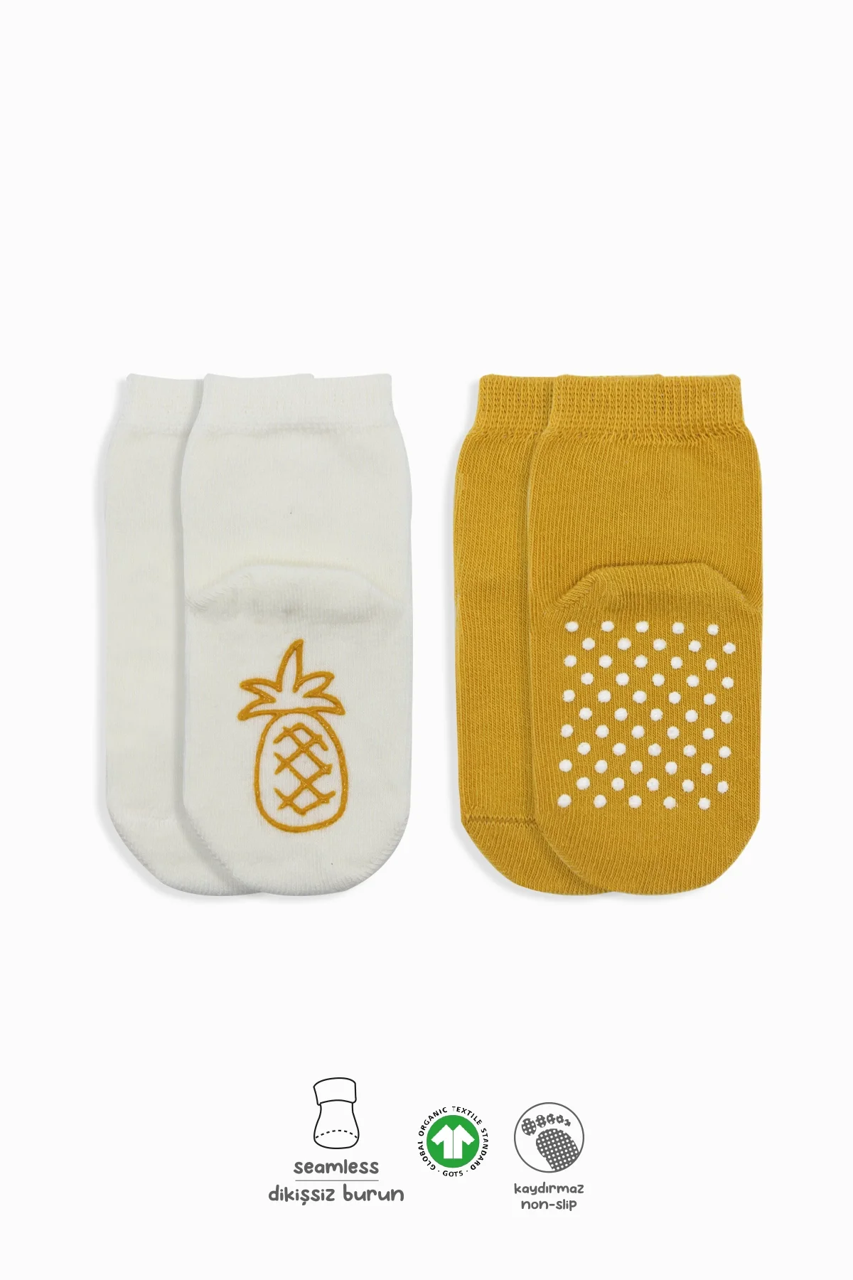 Meyve Figürlü Kaymaz Soket Çorap 2'Li  Hardal