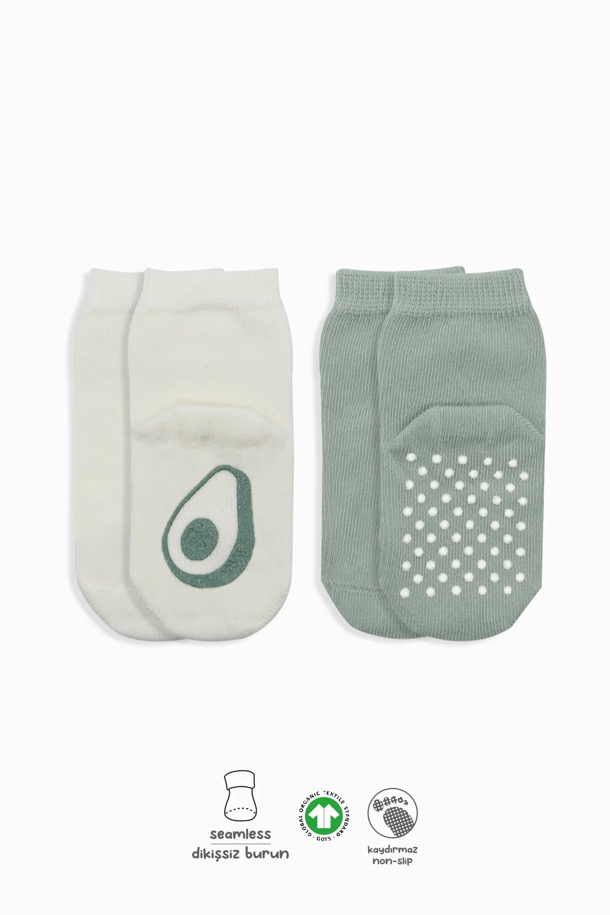 Meyve Figürlü Kaymaz Soket Çorap 2'Li  Nil Ekru
