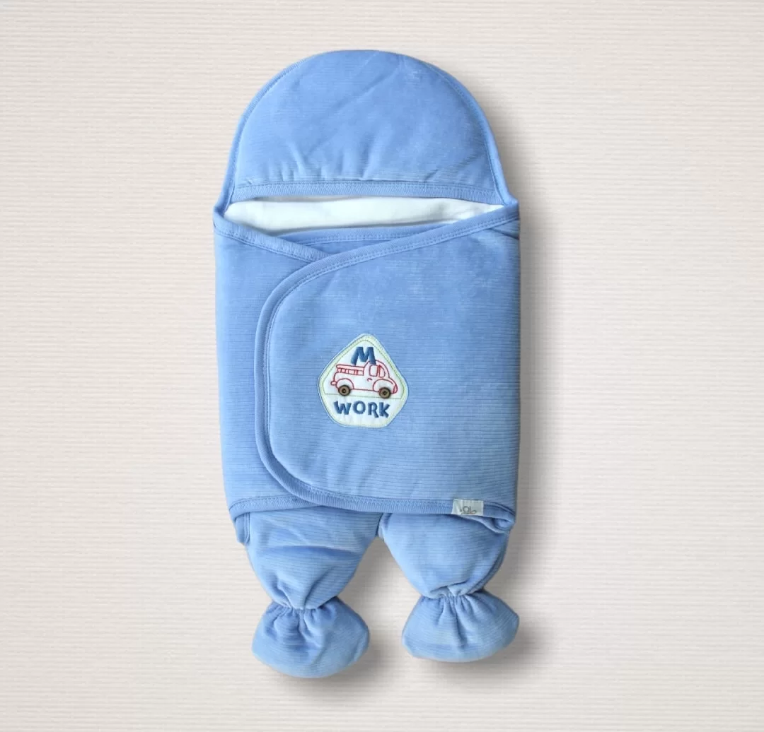 Newborn Car Embroidered Wicked Velvet Foot Male Baby Kundak Blue