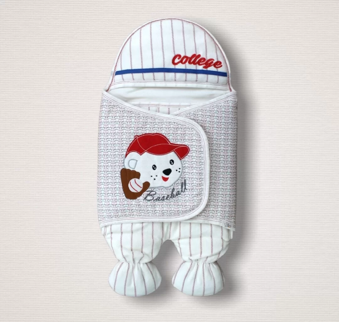 Newborn Baseballer Embroidery Feet Male Baby Kundak Ekru