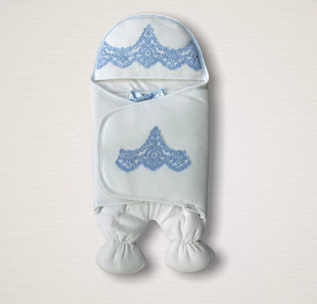 Newborn Fistolu Fionk Ribbon Luxury Girl Male Baby Leg Kundak Baby Blanket Blue