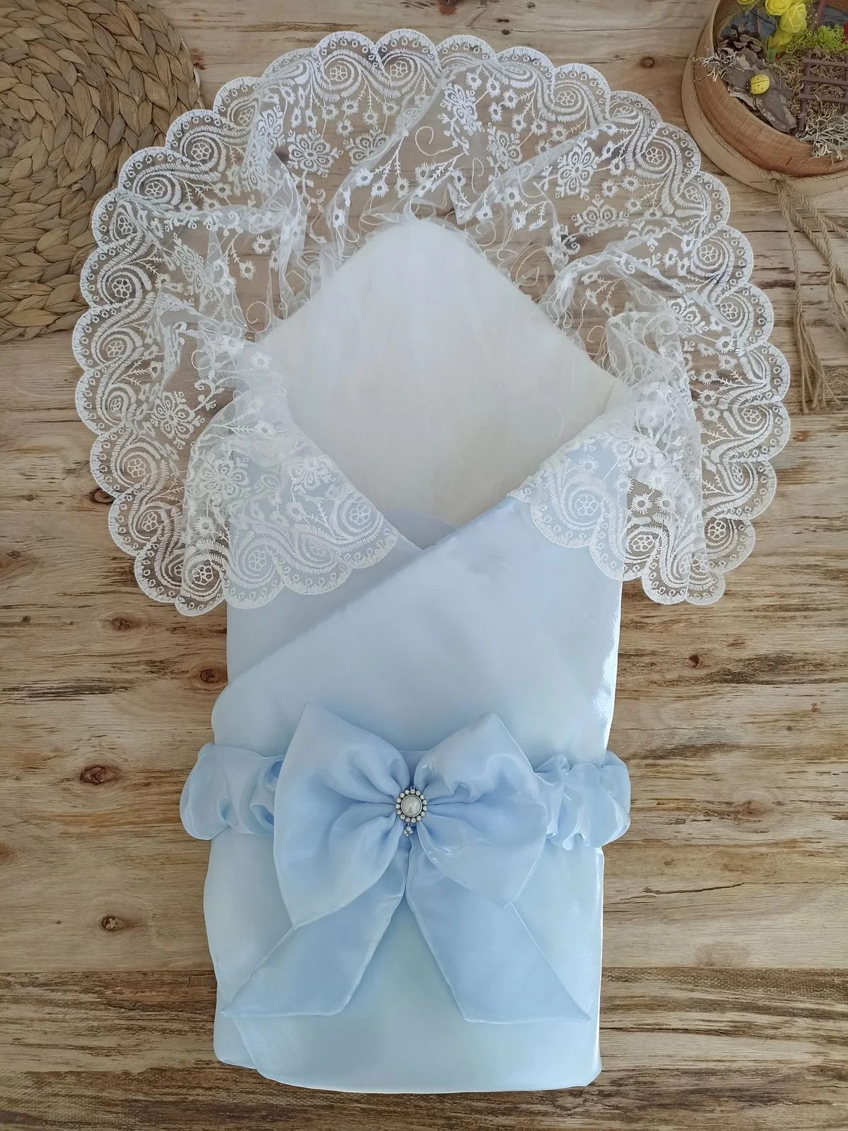 Newborn Kumru Pearl Fionk Crystal Bright Duvaklı Kundak Baby Blanket Blue
