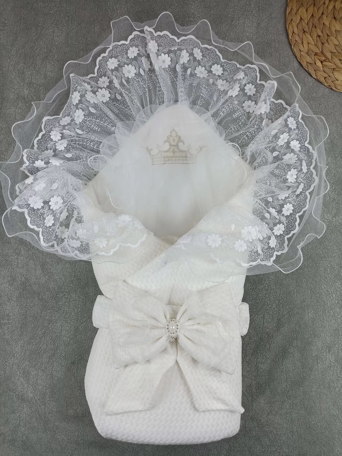Newborn Kumru Soft Cotton Crown Embroidery Triluxs Kundak Baby Blanket Ekru