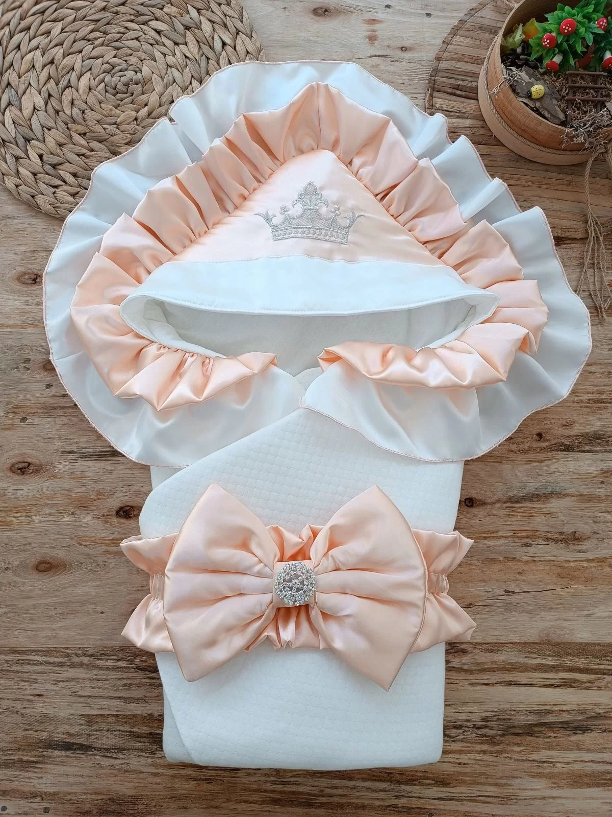 Newborn Mehtap Luxury Butterfly Crown Embroidery Baby Blanket Kundak Powder