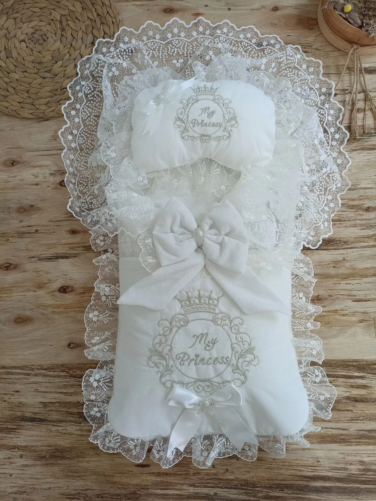 Newborn Nile Crown Embroidery Dreamed Triluxs Kundak Baby Blanket 3d Bottom Opening Set Beige