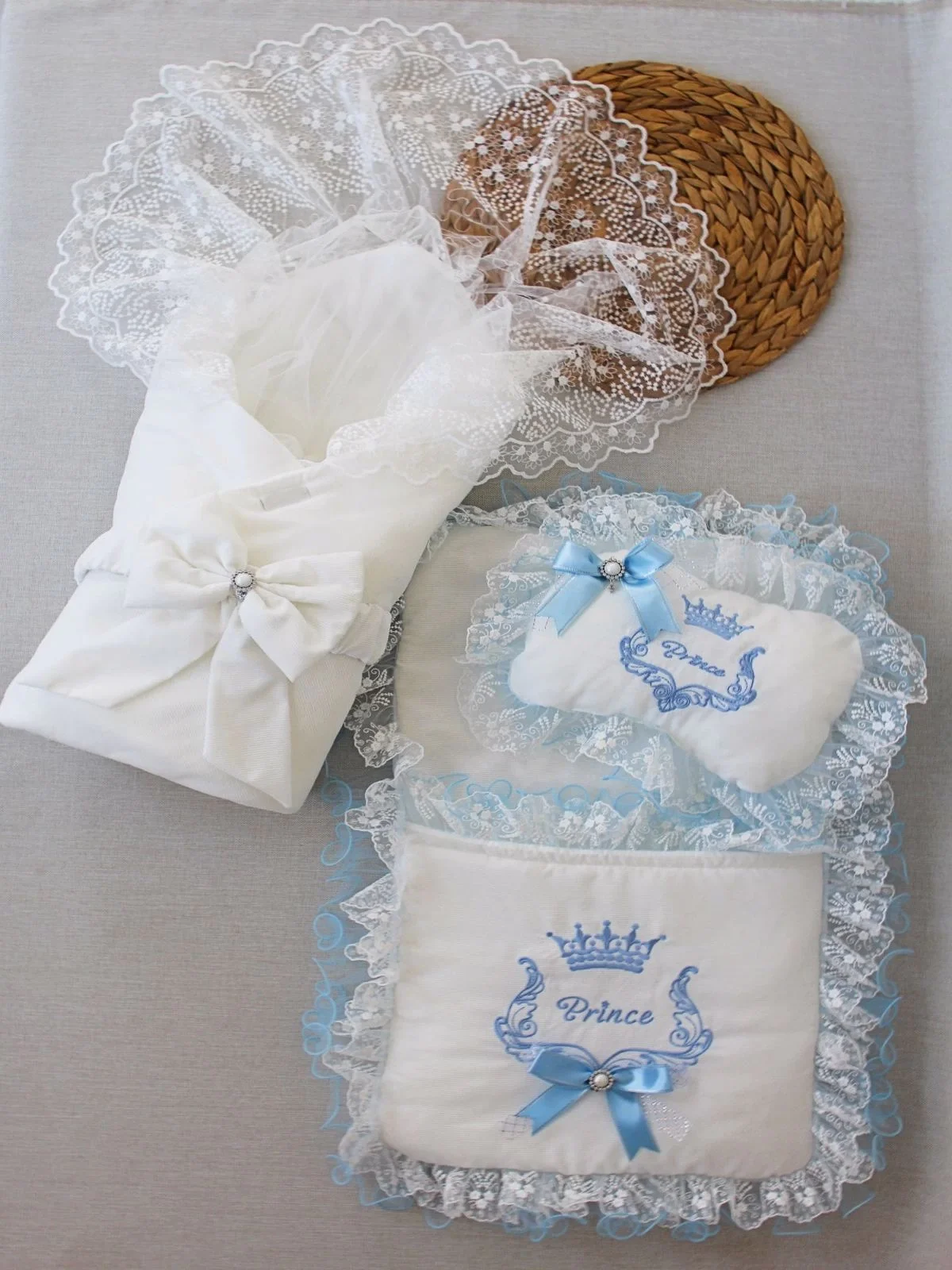 Newborn Nile Crown Embroidery Kundaklı Triluxs 3d Bottom Opening Set Blue