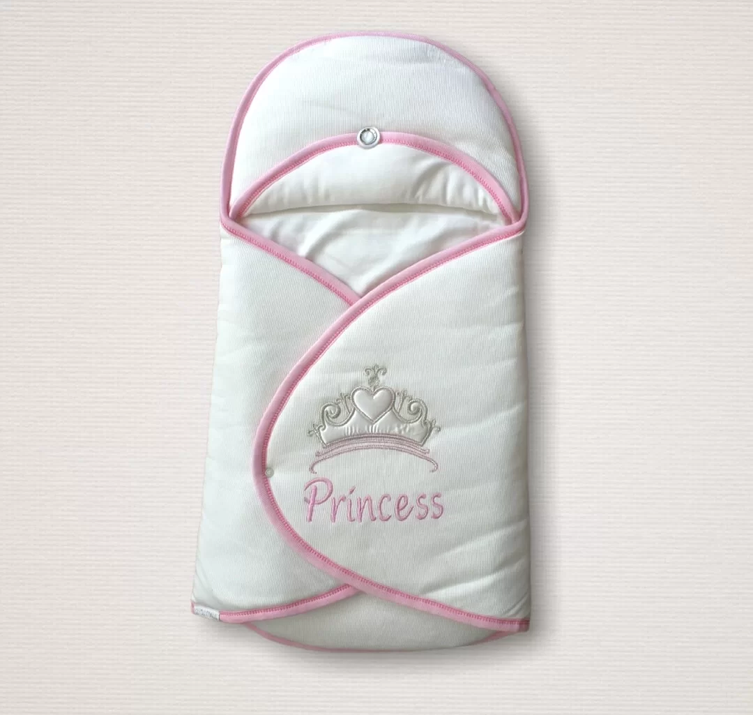 Newborn Princess Embroidered Strip Effect Girl Baby Classic Kundak Baby Blanket Ekru