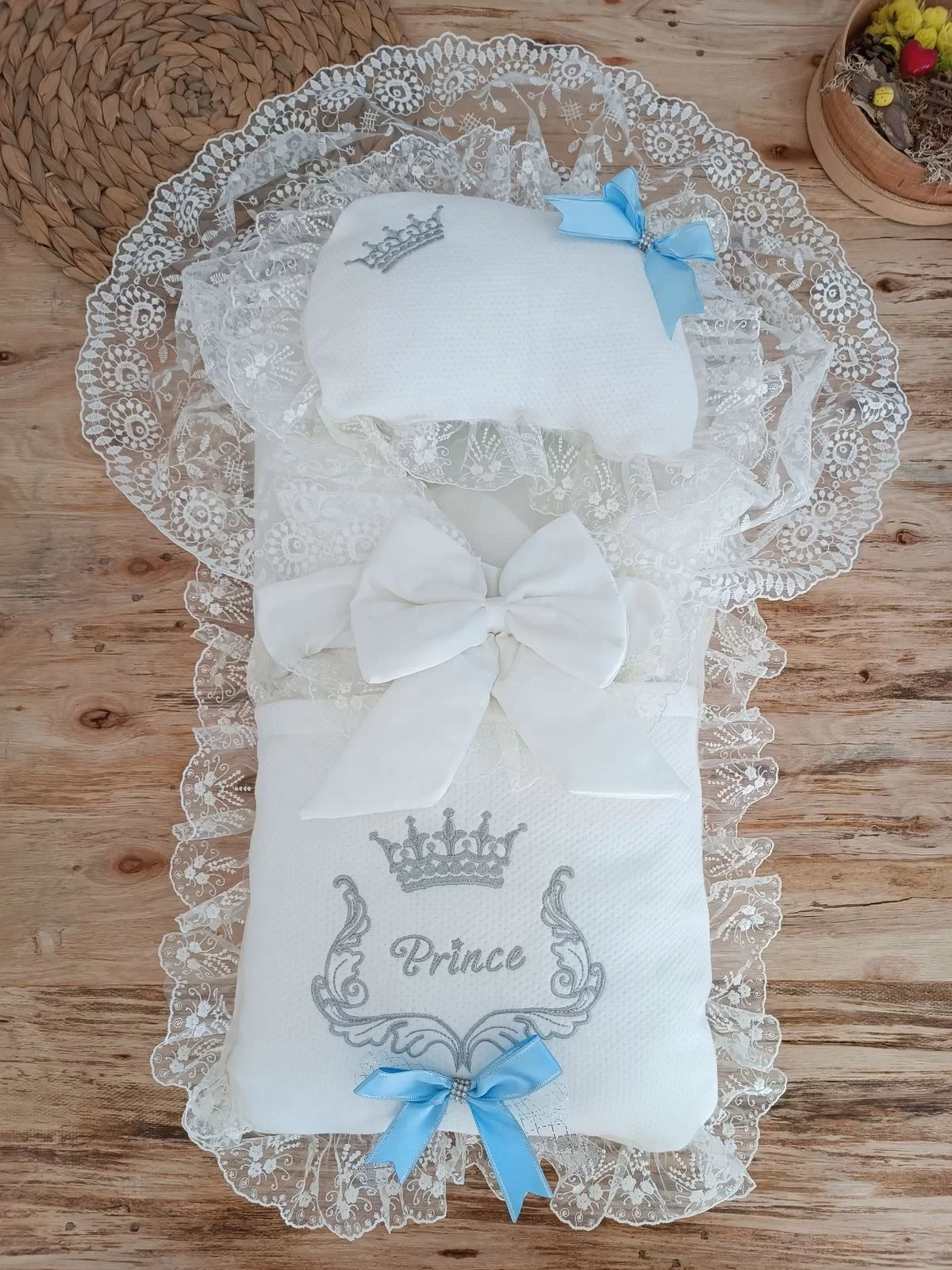 Newborn Sahara My Prince Embroidered Kundaklı Triluxs Male 3d Bottom Opening Set Blue