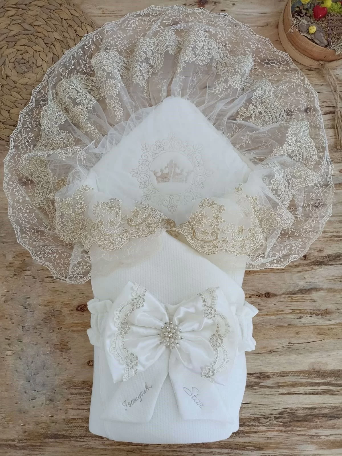 ولي العهد زهرة التطريز البلازما روكي اسئلة Fionklu Duvakl Blanket تريلوكس Kundak الطفل بطانية Ekru