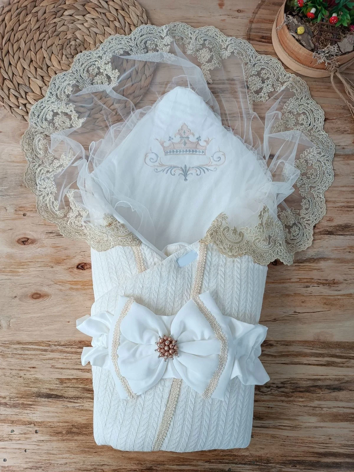 Newborn Tericotton Braided Trilux Baby Blanket Kundak Ekru