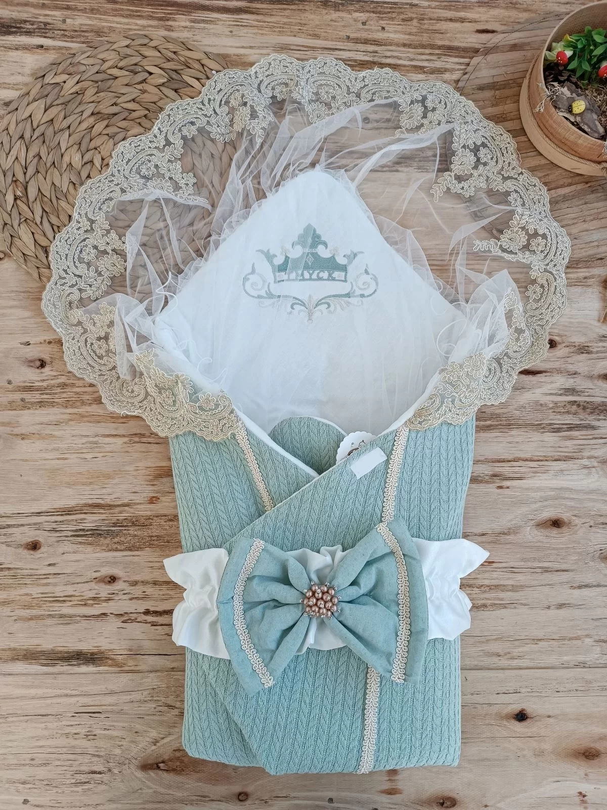 Newborn Tericotton Braided Trilux Baby Blanket Kundak Green