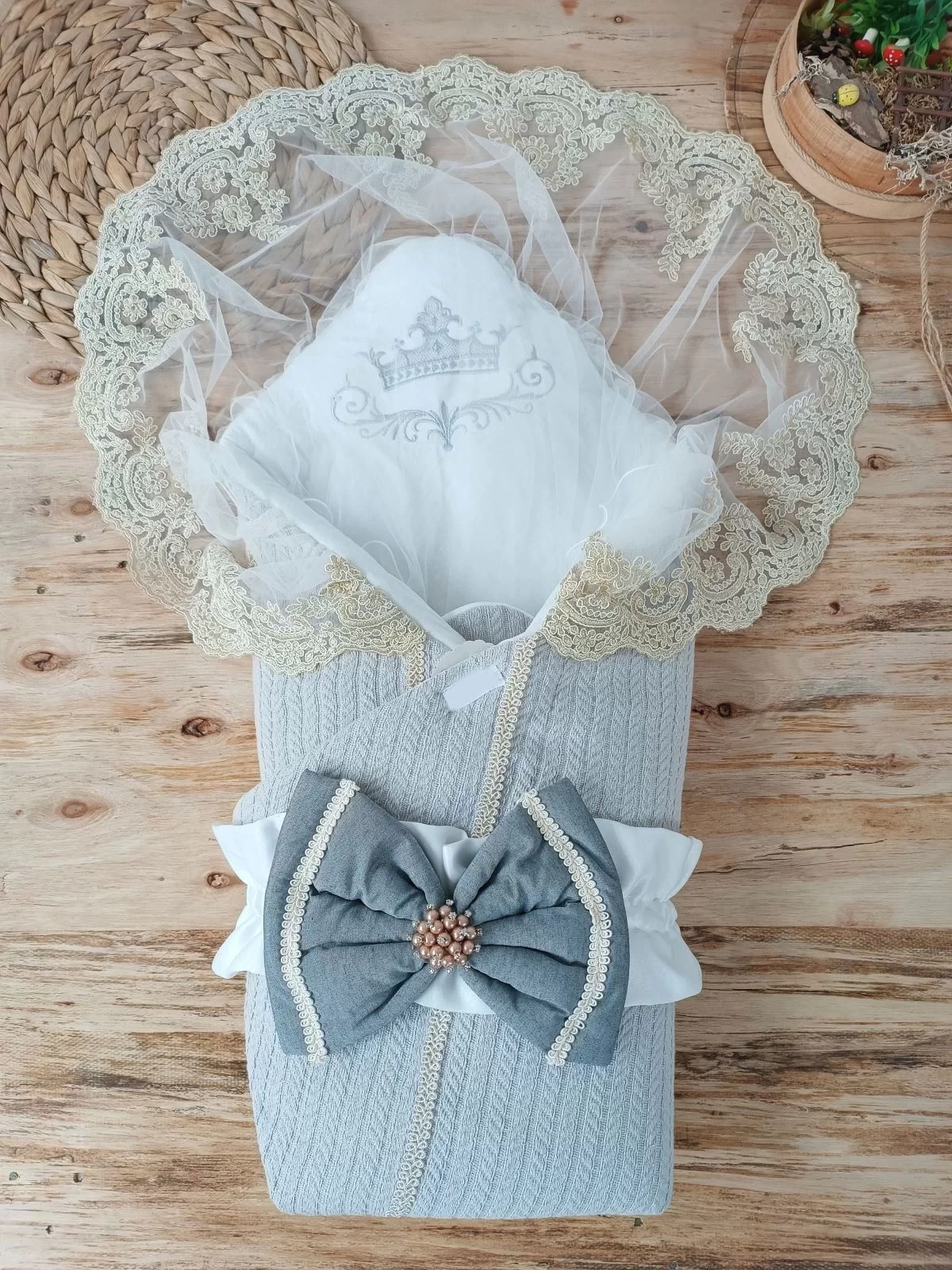 Newborn Tericotton Braided Trilux Baby Blanket Kundak Grey