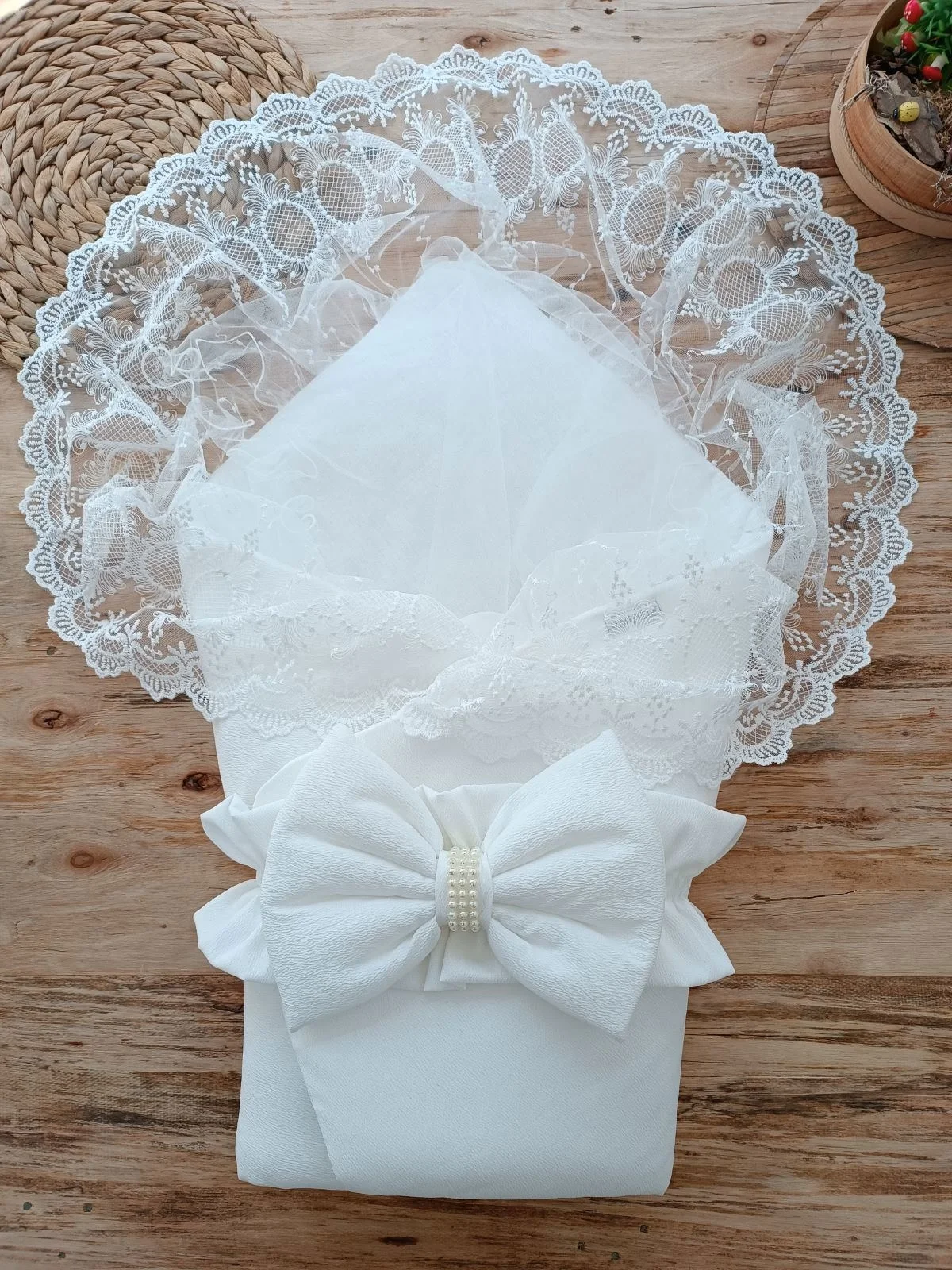 Newborn Yakamoz Kumru Model Laced Fionk Baby Blanket Kundak Ekru