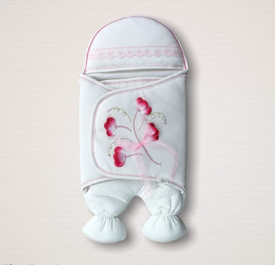 Newborn Artificial Flower Embroidered Hat Luxury Girl Baby Leg Kundak Baby Blanket Supplement