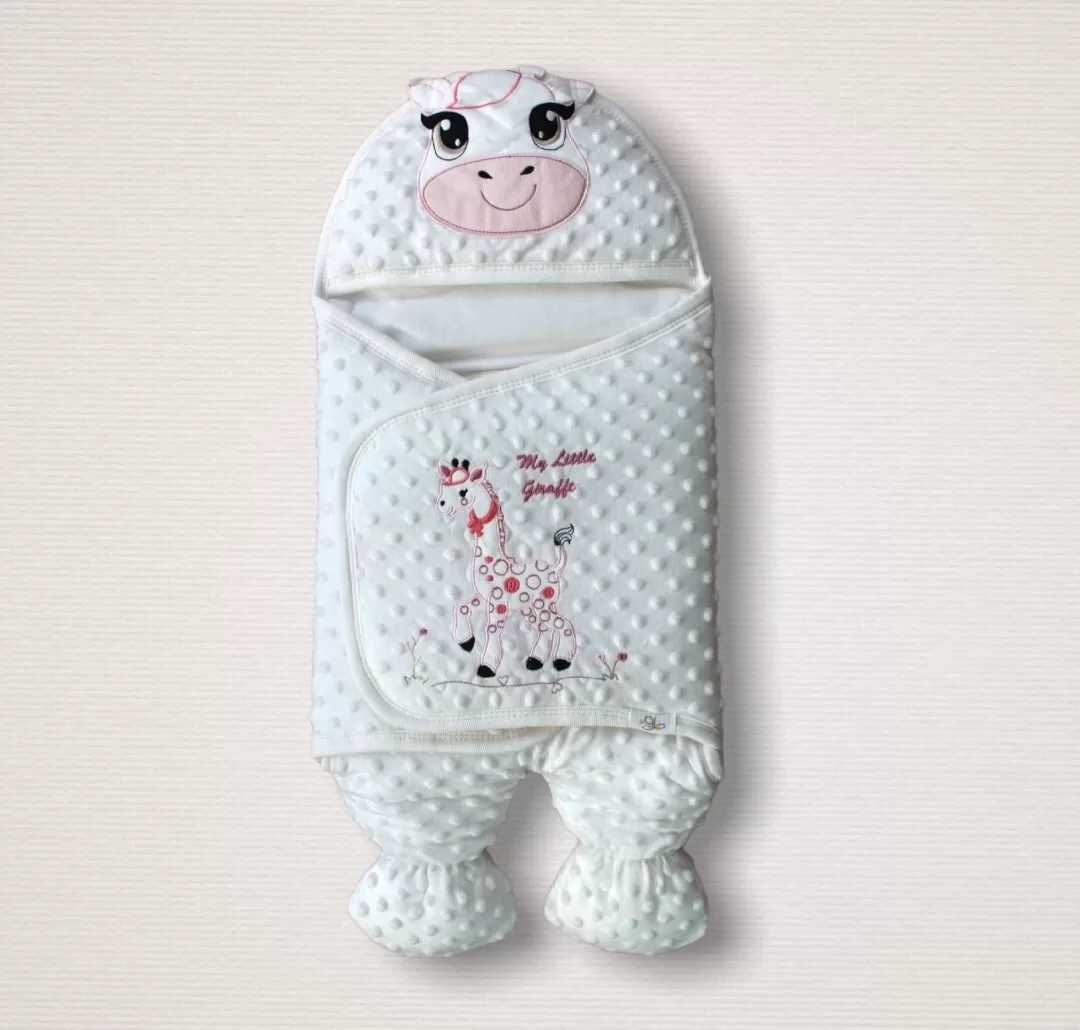 Newborn Zurafa Embroidered Hat Girl Male Baby Leg Kundak Baby Blanket Pink
