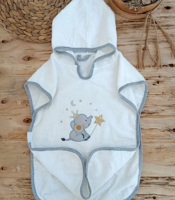 0-1 Yaş Sevimli Fil Nakışlı Pareolu 4lü Kız Erkek Bebek Havlu Silgi Takımı Ekru