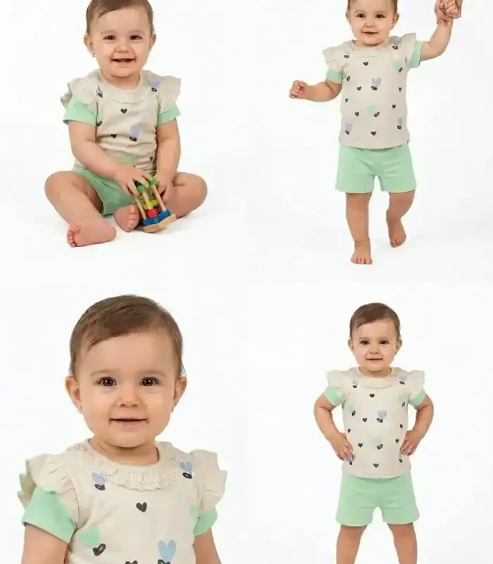 1/3 Yaş Piti Kalp Baskılı Çocuk Takımı