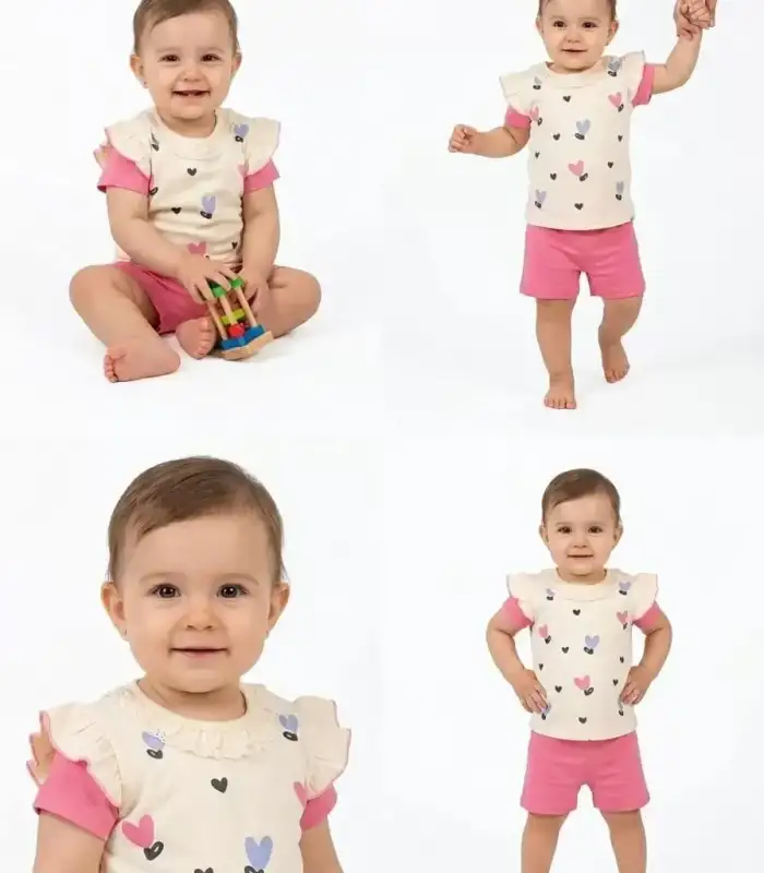 1/3 Yaş Piti Kalp Baskılı Çocuk Takımı