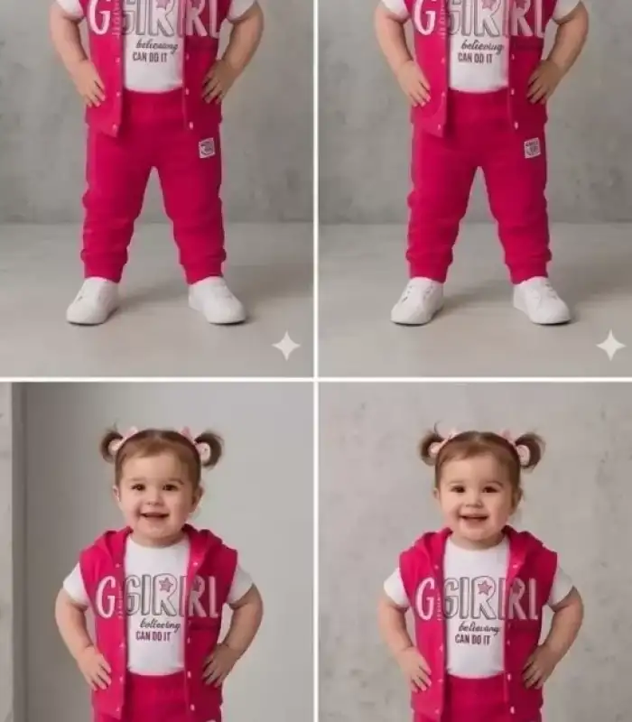 1/4 Yaş Baskılı Yelekli 3lü Çocuk Takımı