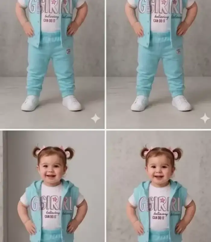 1/4 Yaş Girl Baskılı Yelekli 3lü Çocuk Takımı