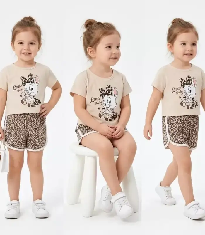 1/4 Yaş Leopar Tavşan Baskılı Çocuk Takımı