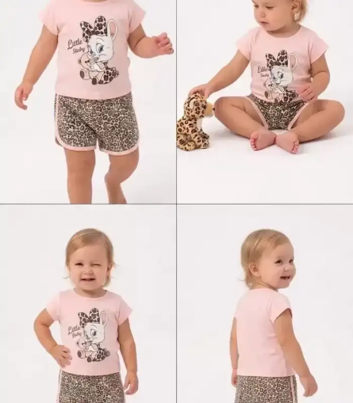 1/4 Yaş Leopar Tavşan Baskılı Çocuk Takımı