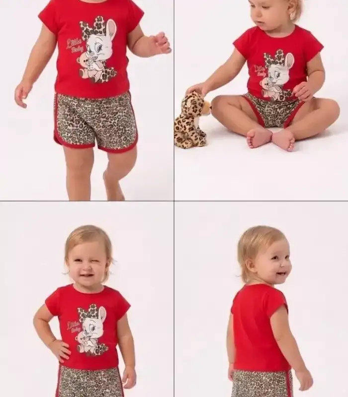 1/4 Yaş Leopar Tavşan Baskılı Çocuk Takımı