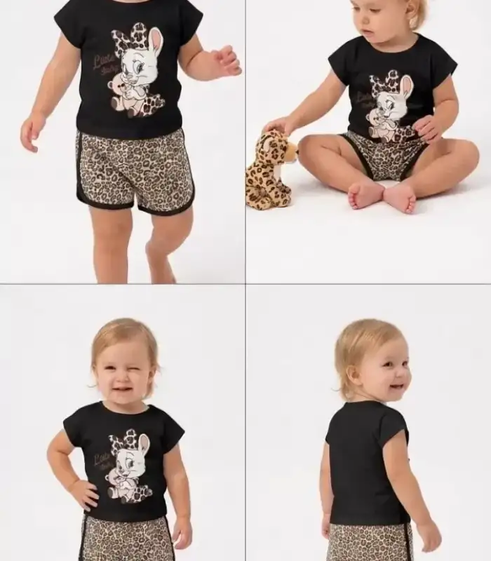 1/4 Yaş Leopar Tavşan Baskılı Çocuk Takımı