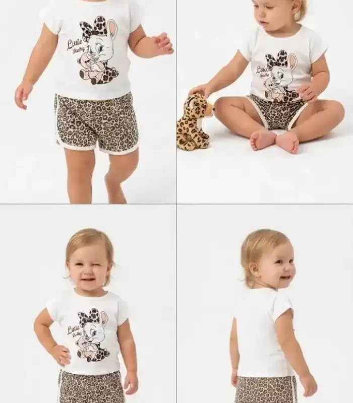1/4 Yaş Leopar Tavşan Baskılı Çocuk Takımı