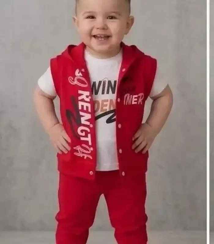 1/4 Yaş Winner Baskılı Yelekli 3lü Çocuk Takımı