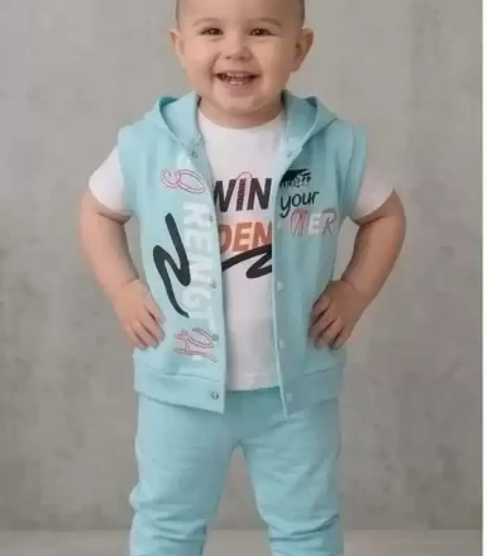 1/4 Yaş Winner Baskılı Yelekli 3lü Çocuk Takımı