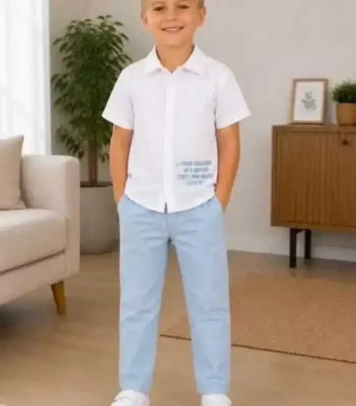 2/10 Yaş Müslin Gömlek Denim Pantolon Çocuk Takımı