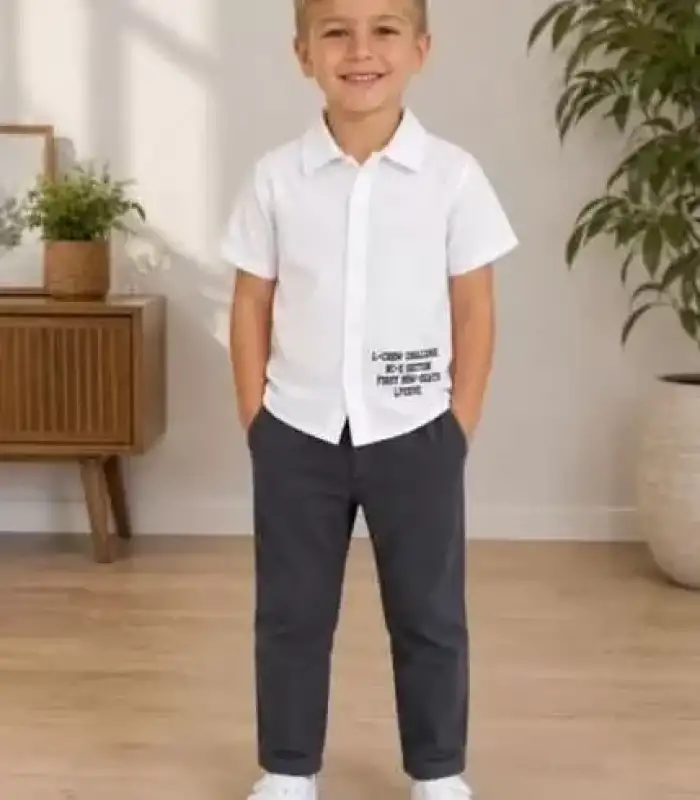 2/10 Yaş Müslin Gömlek Denim Pantolon Çocuk Takımı