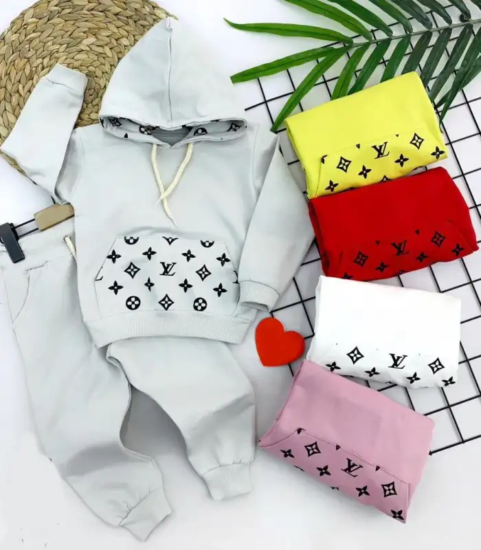 2-3-4-5 Yaş Kapşonlu Cep Detaylı Uzun Kollu 2li Kız Erkek Çocuk Takımı Beyaz