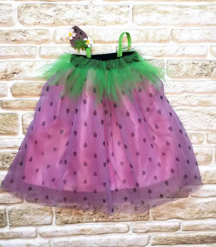 2-3-4 Yaş Askılı Çilek Kostüm Kız Çocuk Elbise Mor