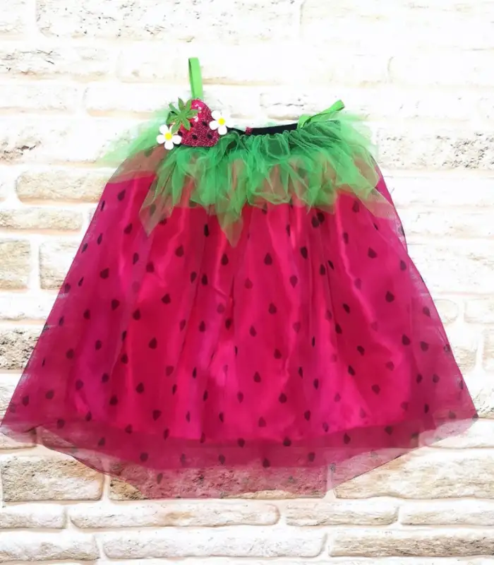 2-3-4 Yaş Askılı Çilek Kostüm Kız Çocuk Elbise Fuşya