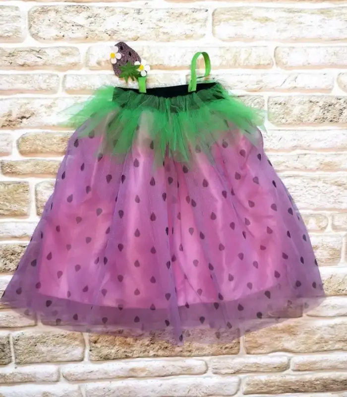 2-3-4 Yaş Askılı Çilek Kostüm Kız Çocuk Elbise Mor