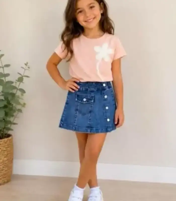 3/10 Yaş Kot Etekli Nakışlı Çocuk Takımı