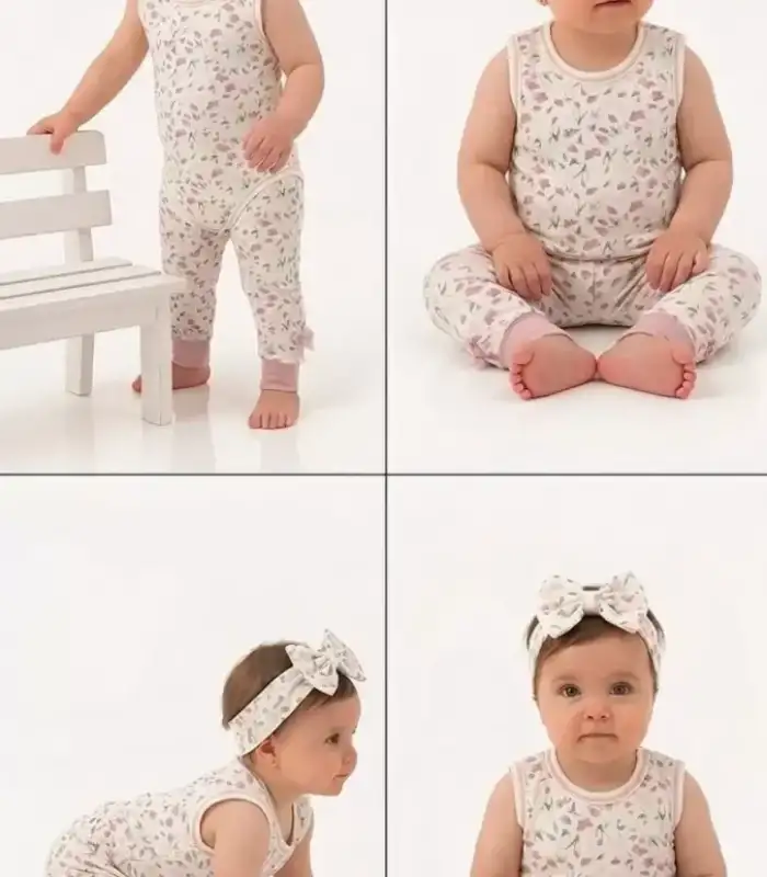 3/12 Ay Bandanalı Askılı Pamuk Bebek Takımı