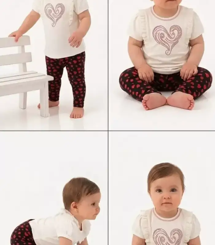 3/12 Ay Çiçek Taytlı Pamuk Bebek Takımı