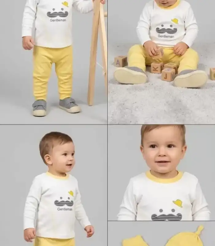 3/12 Ay Gentilmen Baskılı 3 Parça Bebek Takımı