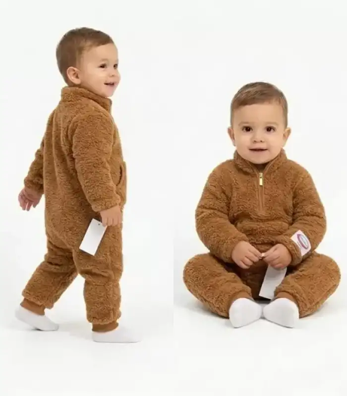 3-12 Ay Peluş Kumaş Çıtçıtlı Bebek Tulumu