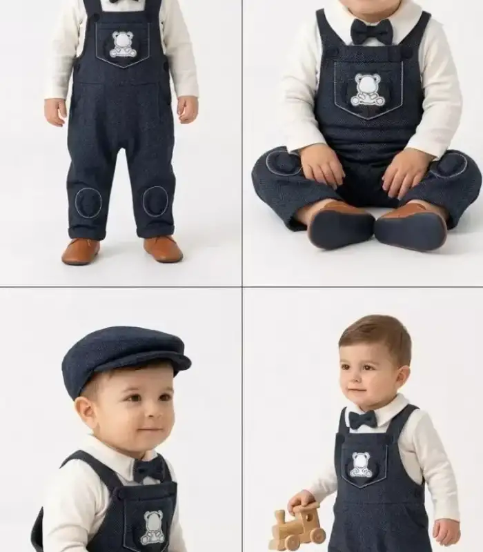 3/18 Ay Kasketli 3 Parça Salopet Bebek Takımı